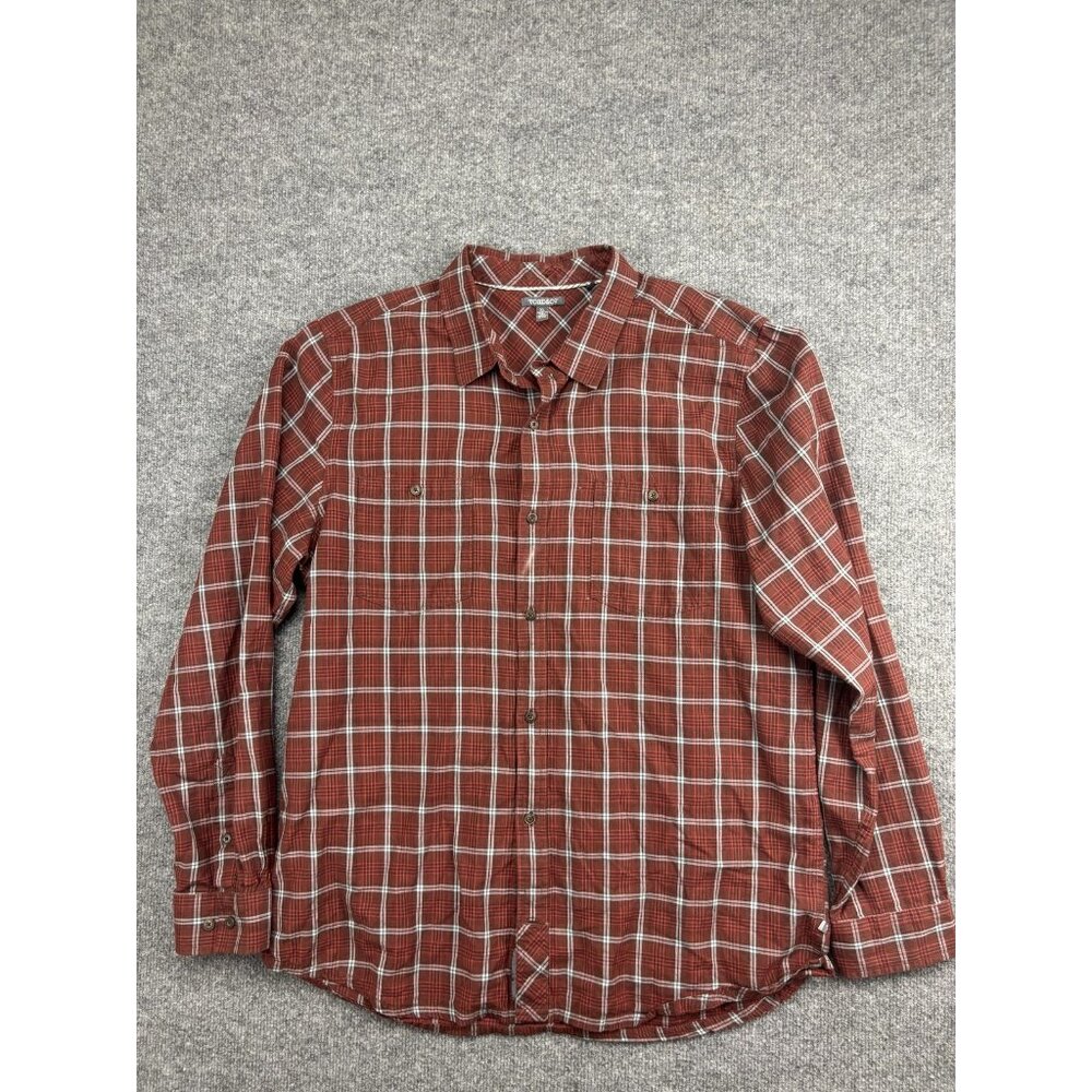 Toad&Co Shirt Mens XL Red Brown Plaid Organic Cotton Button Down Long‎ Sleeve
